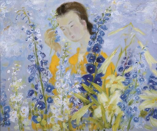 Girl with flower by Lê Phổ