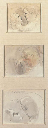 Omhelzing tussen vader en dochter - three studies by Co Westerik, 1972