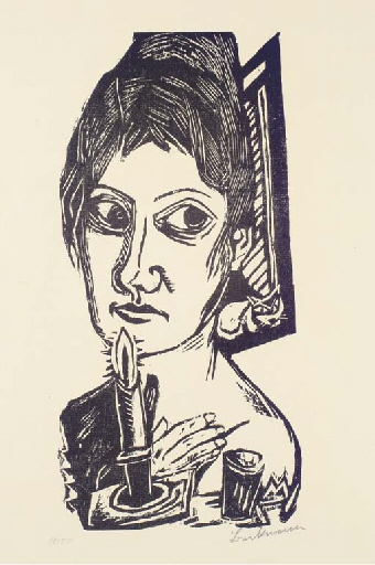 Artwork by Max Beckmann, Frau mit Kerze, Made of woodcut