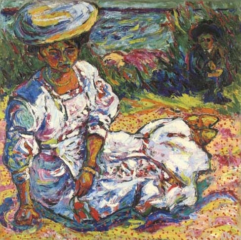 Frauenbildnis in weissem Kleid (recto); Adam und Eva (verso) by Ernst Ludwig Kirchner, 1908