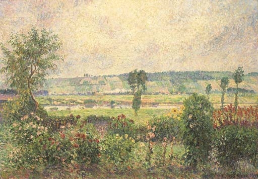 La vallée de la Seine aux Damps, jardin d'Octave Mirbeau by Camille Pissarro, 1892