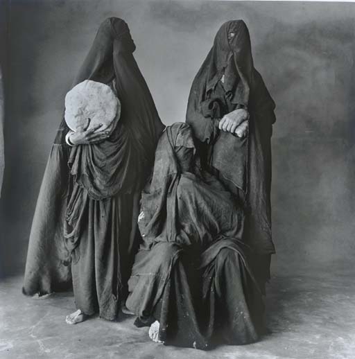 Three Rissani Women with Bread, Two Standing, Morocco, 1971 by Irving Penn, 1971