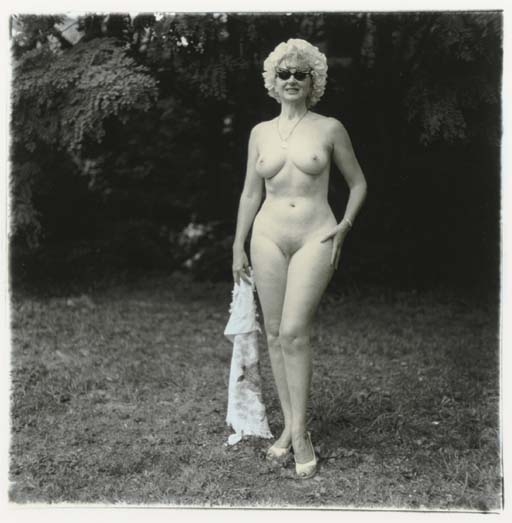 Nudist lady with swan sunglasses, Pa., 1965