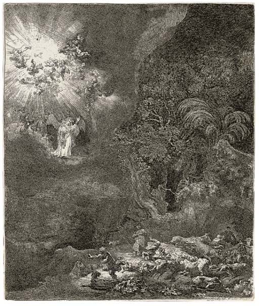 Rembrandt van Rijn | The Angel appearing to the Shepherds (B., Holl. 44 ...