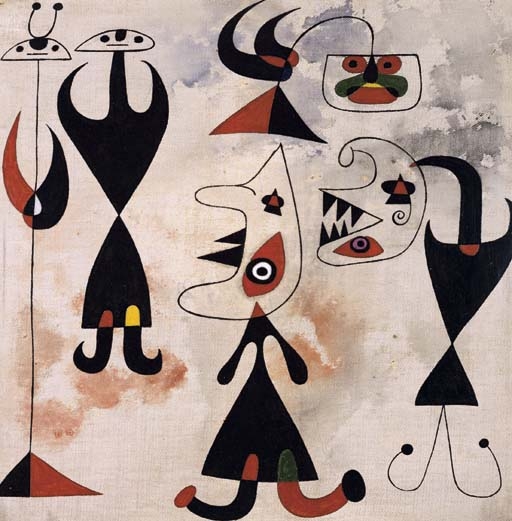 A painting of a group of people standing next to each other.