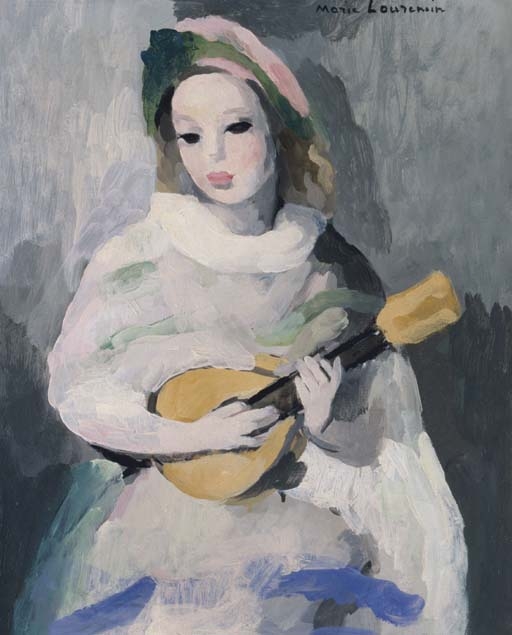 Huile Sur Toile - Jeune Fille à La Mandoline - Style Picasso - Signé Cazaux