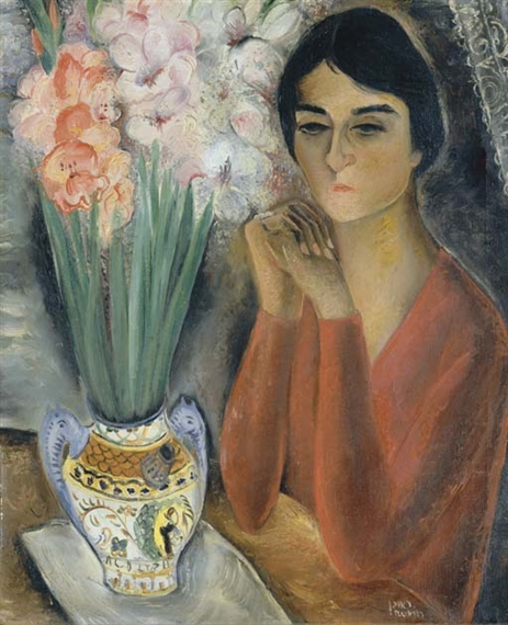 Reuven Rubin | Portrait with Flowers in a Painted Vase | MutualArt