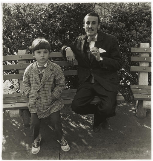 Man and a boy on a bench in Central Park, N.Y.C., 1962 by Diane Arbus, 1962