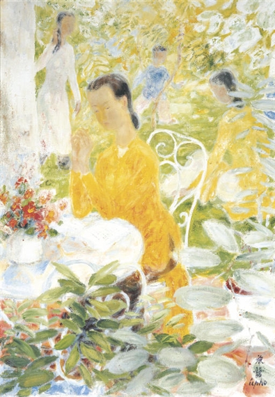 Women and children in the garden by Lê Phổ