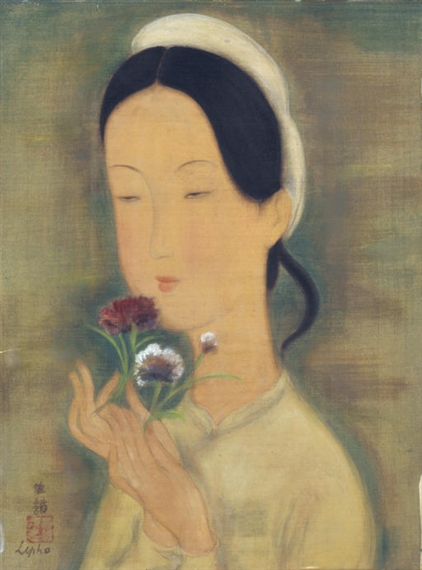 Jeune femme au bouquet de fleurs (Young woman with a bouquet of flowers) by Lê Ph?