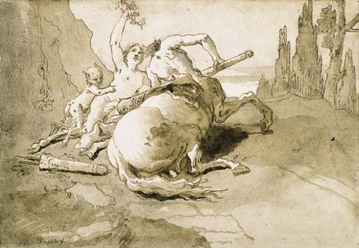 Giovanni Domenico Tiepolo | A centaur garlanded by a satyress and a ...