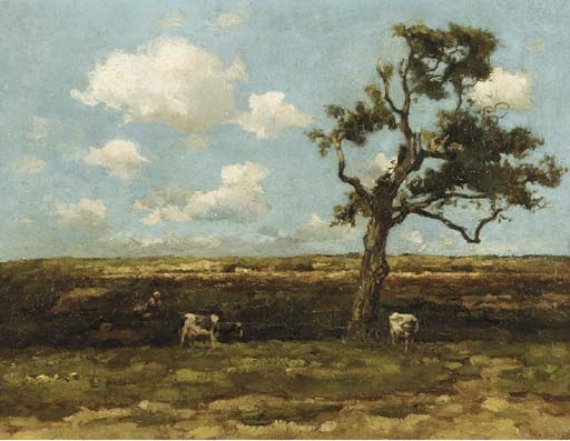 De eik: cows by an oak tree in a landscape by Wilhelmus Hendrikus Petrus Johannes de Zwart, circa 1916