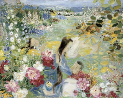 Artwork by Lê Phổ, Women and child in the garden, Made of oil on canvas