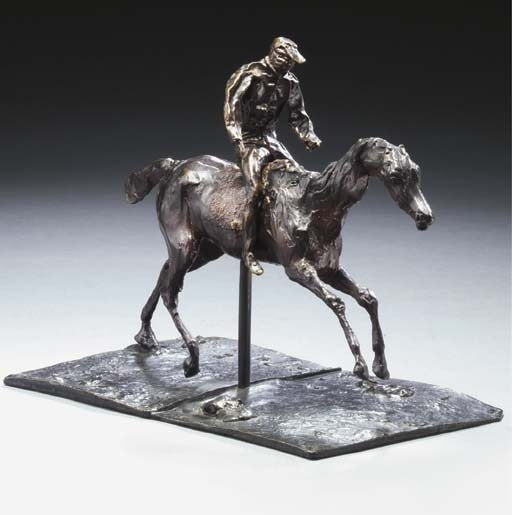 Cheval au galop sur le pied droit, le pied gauche arrière seul touchant terre; jockey monté sur le cheval by Edgar Degas, Conceived 1865-1881, cast 1919-1921