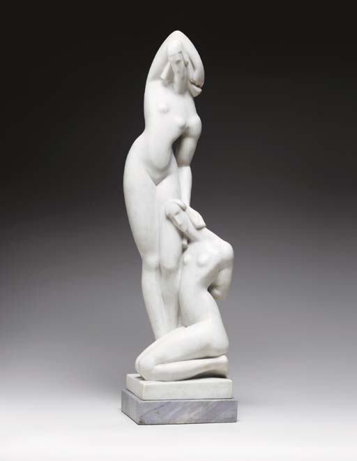 Artwork by Alexander Archipenko, Gruppe (Feminine Solitude), Made of white marble