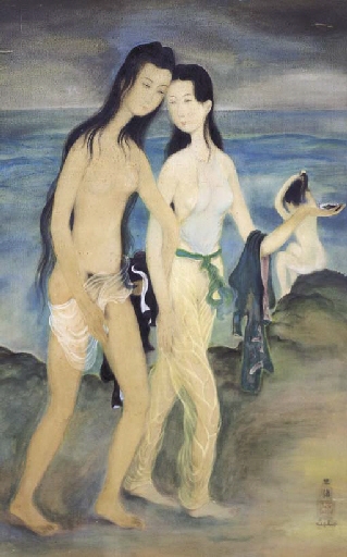 Artwork by Lê Ph?, Le bain de mer (The bath at the sea), Made of silk laid down on paper