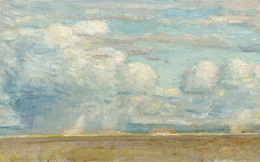 Artwork by Childe Hassam, Clouds (Rain Clouds over Oregon Desert), Made of oil on panel