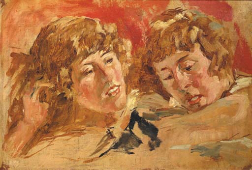 Artwork by Wilhelmus Hendrikus Petrus Johannes de Zwart, Twins - a study, Made of oil on canvas