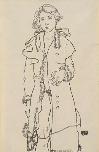 Mädchenakt mit pelzbesetztem Mantel