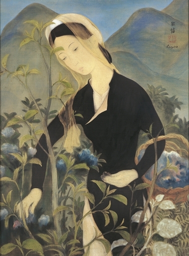 Young girl picking flowers by Lê Phổ