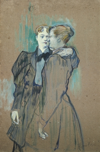 Artwork by Henri de Toulouse-Lautrec, Deux femmes valsant, Made of oil on board