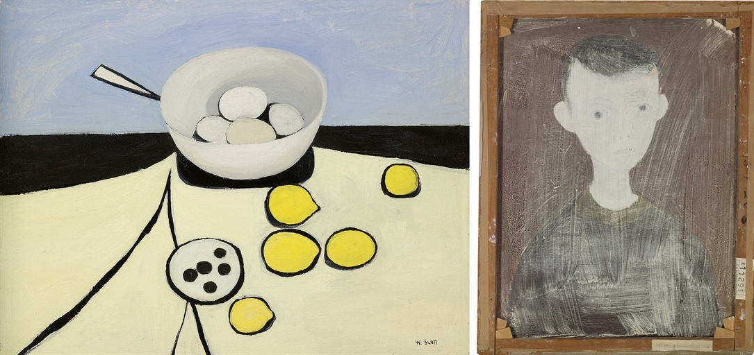Artwork by William Scott, Bowl, Eggs and Lemons, Made of oil on canvas