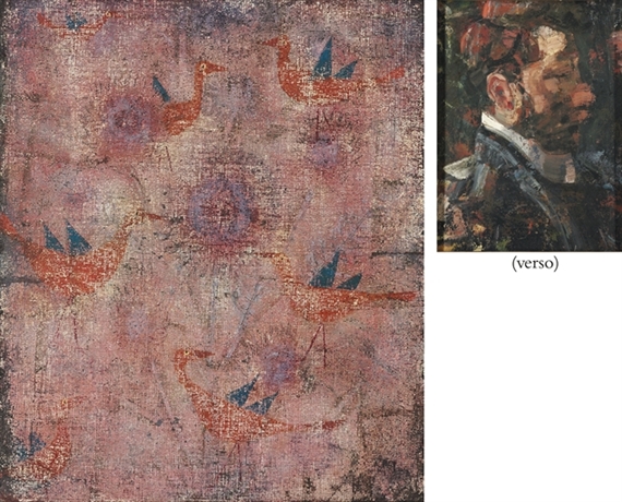 Blaugeflügelte Vögel (recto); Porträt eines Mannes (verso) by Paul Klee, 1925