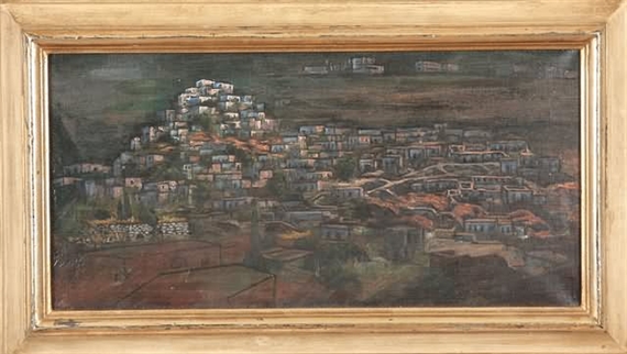 Safed, modernist landscape by Louis Lozowick, 1962