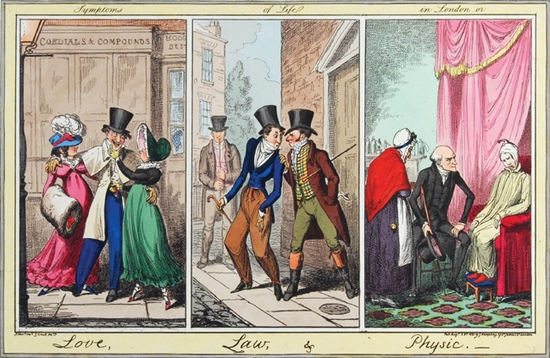 Symptoms of Life in London, or Love, Law & Physic by George Cruikshank, 1821
