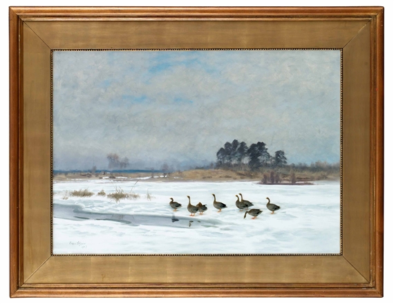VINTERLANDSKAP MED GÄSS by Bruno Liljefors, 1927