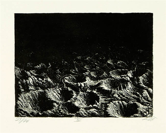 Trichterfeld bei Dontrien, von Leuchtkugeln erhellt