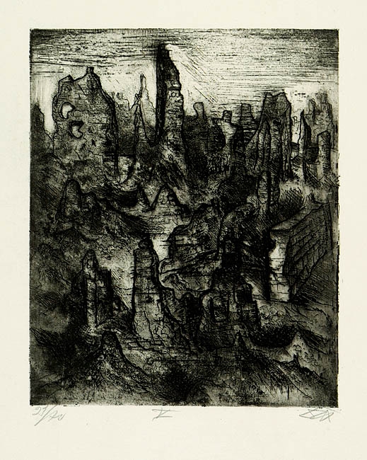 Artwork by Otto Dix, Die Trümmer von Langemarck, Made of etching