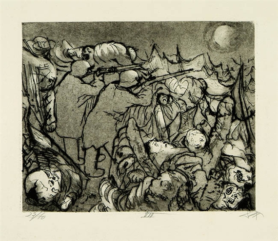 Die Sappenposten haben nachts das Feuer zu unterhalten by Otto Dix, 1924
