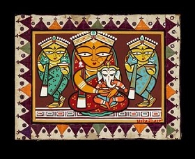 PARVATI AND GANESHA WITH ATTENDANTS by Jamini Roy