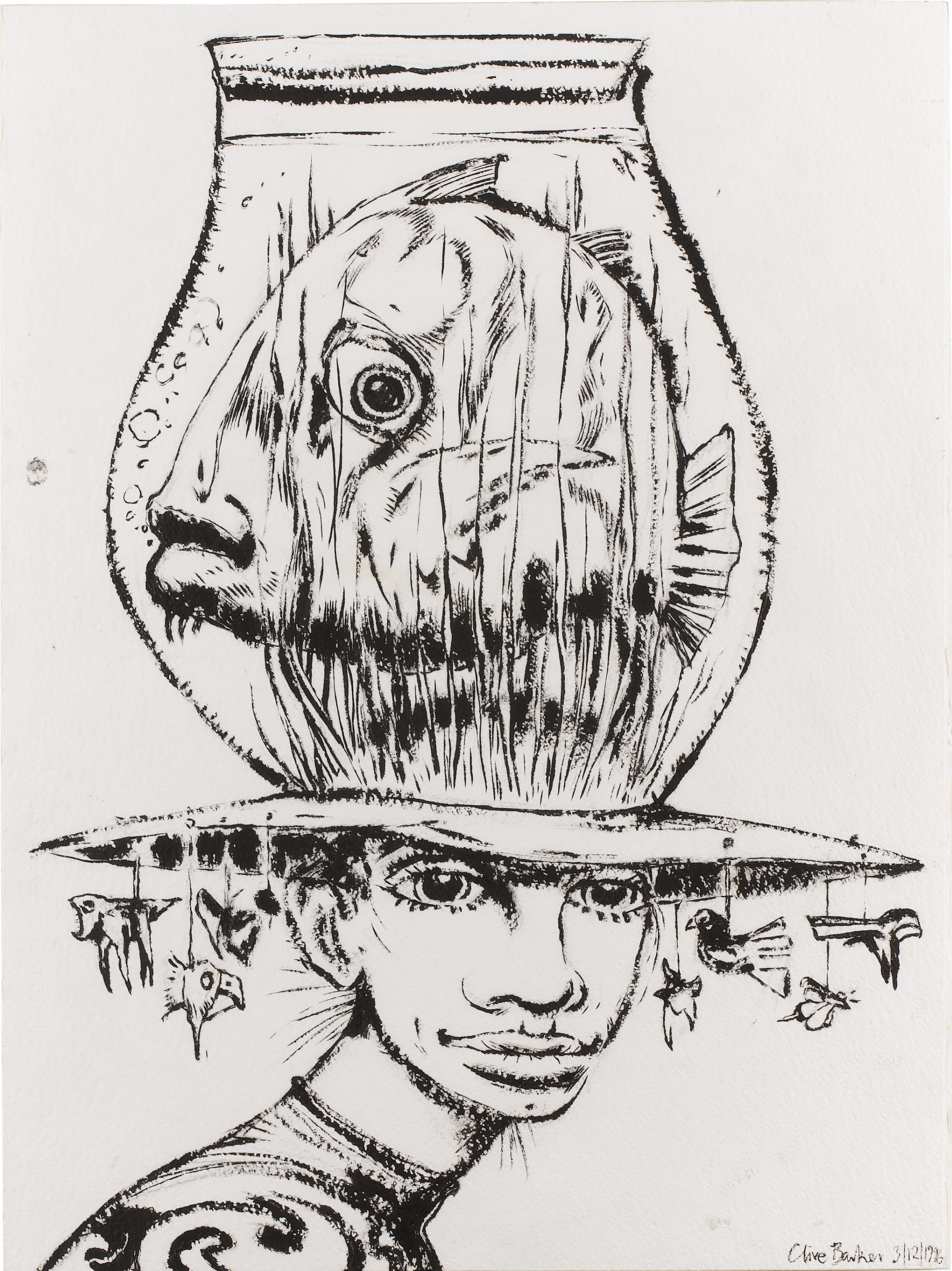 Artwork by Clive Barker, Woman With a Fish Bowl Head, original illustration, Made of ...