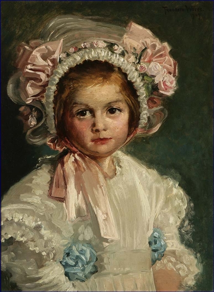 Theodore Wores | Portrait of a little girl in a floral bonnet (1909 ...