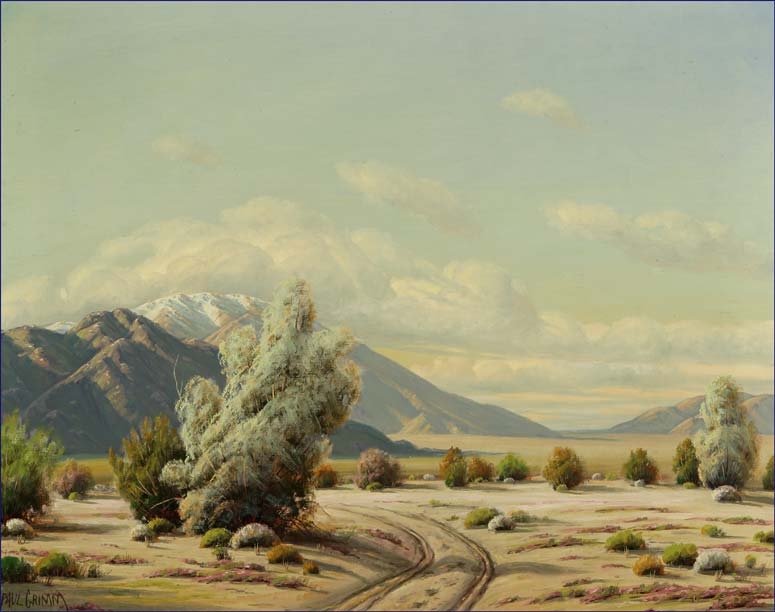 Artwork by Paul Grimm, Desert Road and Smoke Trees, Made of oil on canvas