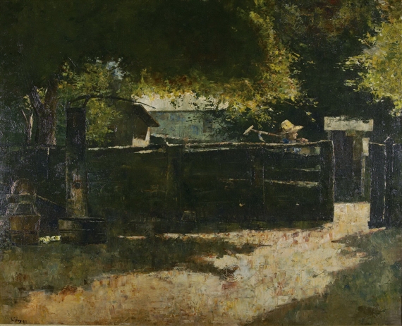 Bauerngehöft mit Brunnen by Lesser Ury, 1888