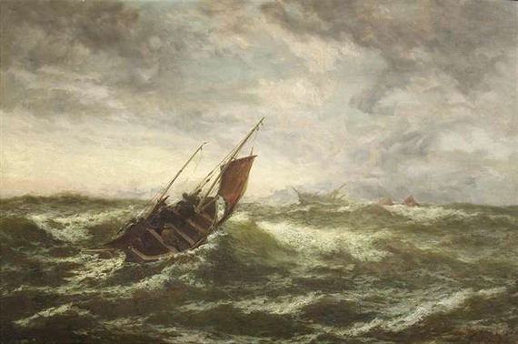 Edwin Hayes | Sailing ships in rough sea | MutualArt