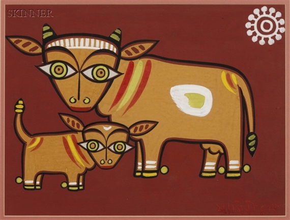 Sacred Cow and Calf by Jamini Roy