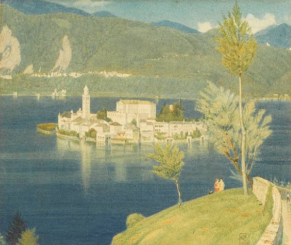 Isola San Giulio, Lake Orta by Joseph Edward Southall, 1928