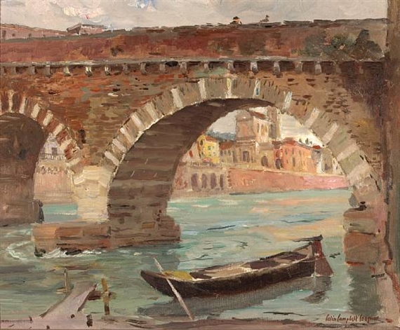 A Boat Moored near a Bridge by Colin Campbell Cooper