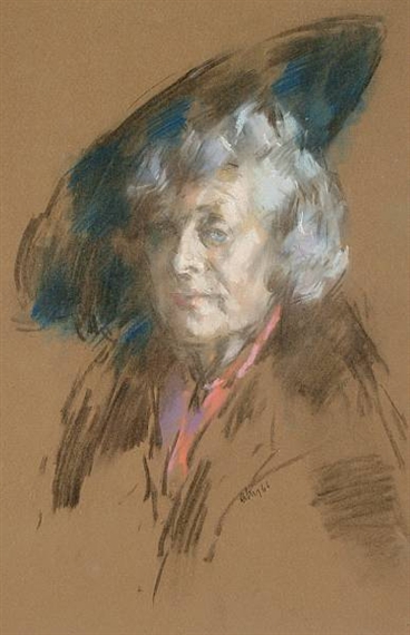 Harold Riley | Portrait of a lady wearing a hat | MutualArt