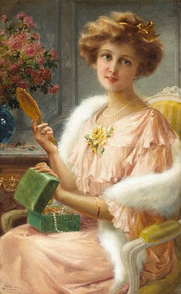 Artwork by Émile Vernon, A young lady with a mirror, Made of oil on canvas