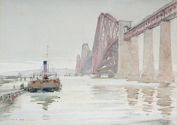 Artwork by Robert Eadie, The Forth Rail Bridge, near Edinburgh, Made of watercolour