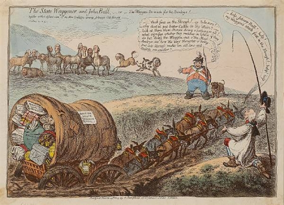 The State Waggoner and John Bull-or-The Waggon too much for the Donkey ! by James Gillray