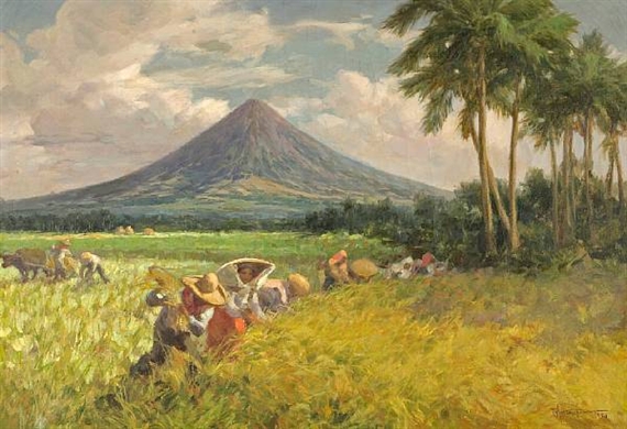 Harvesting Rice with Mayon