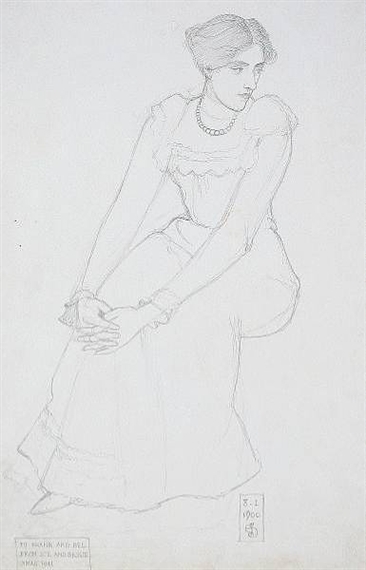 Sketch of a seated lady by Joseph Edward Southall, 1941