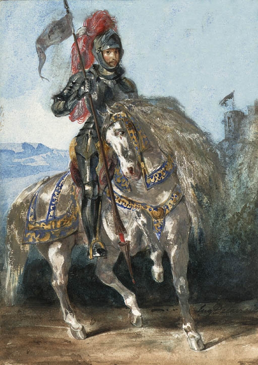 Artwork by Eugène Delacroix, CHEVALIER EN ARMURE, Made of watercolour heightened with white and gum arabic on paper
