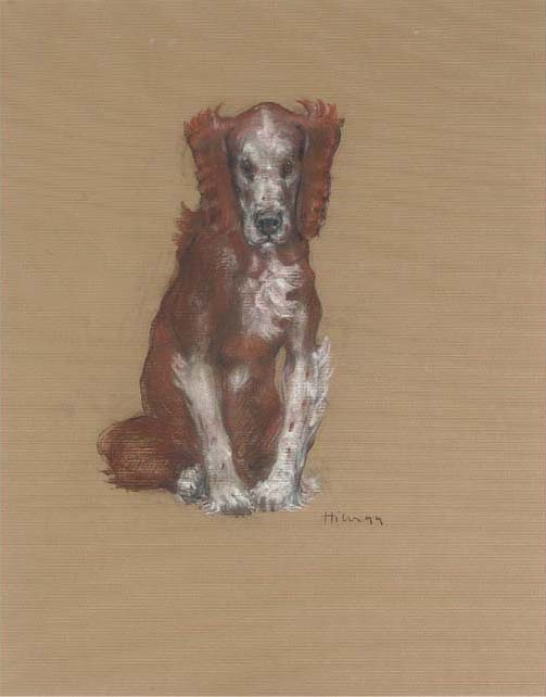 Artwork by Nicola Hicks, Seated dog, Made of charcoal and coloured chalks